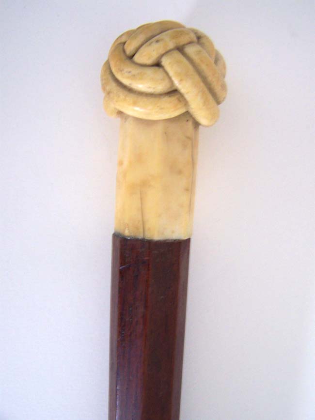 A Magnificent Antique Rosewood Cane with Carved Whale Ivory 'Turks Head' Knob — image 2